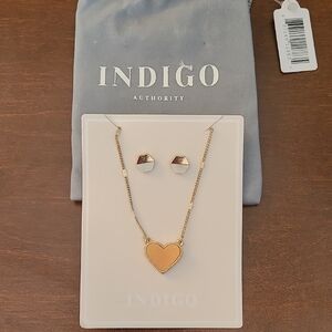 Indigo Gold Heart Necklace and Earring Set